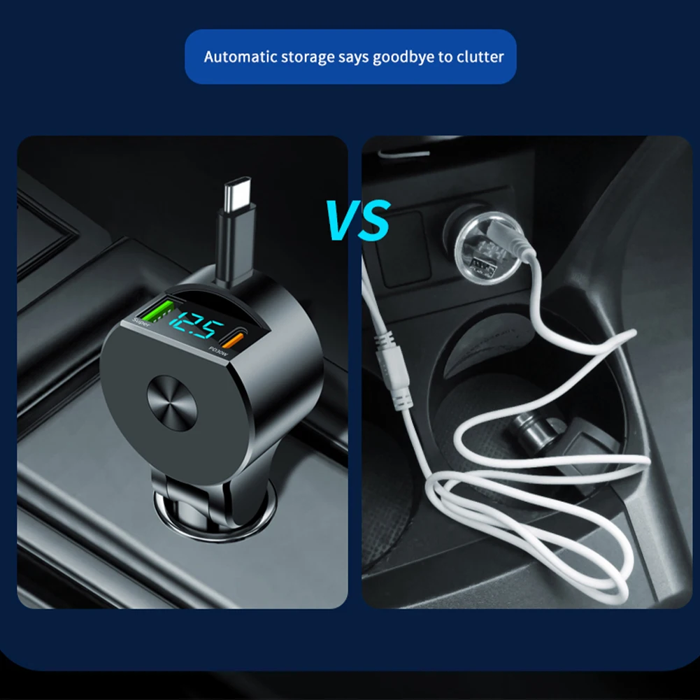75W Car Charger PD 30W Digital Display Car Fast Charging Type C Auto Mobile Phone Adapter with Type C Cable Charge for Cellphone