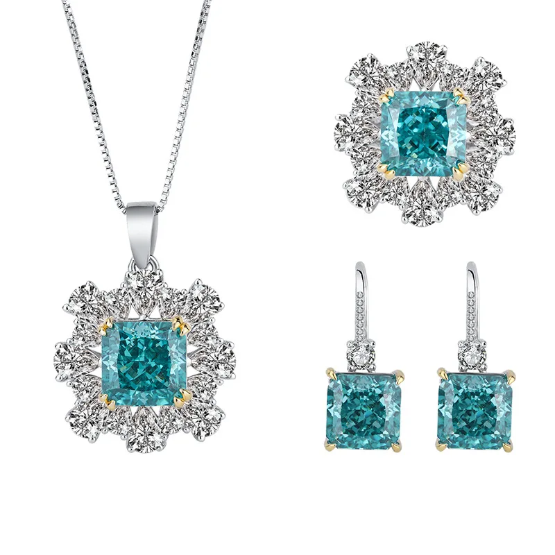 S925 Sterling Silver High Carbon Diamond Mint Green Pendant Ring Earring Necklace Set Women's Jewelry Bridesmaid Gift Luxurious image 6