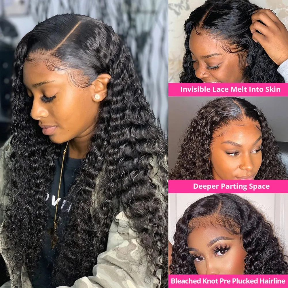40 Inch Curly Water Wave Human Hair 13x6 Hd Lace Frontal Wigs Black Brazilian 13x4 Lace Front Wig Cheap On Sale Clearance image 3