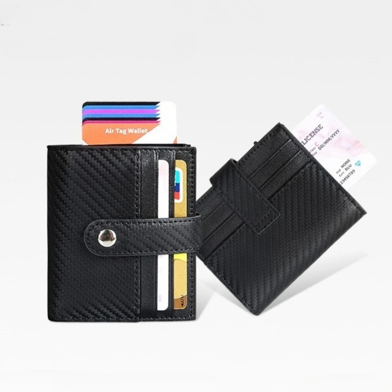 

Leather Card Wallets for Men Slim Rfid Minimalist Front Pocket Wallet Card Holder Aluminum Pop Up Cards Box Gift for Male