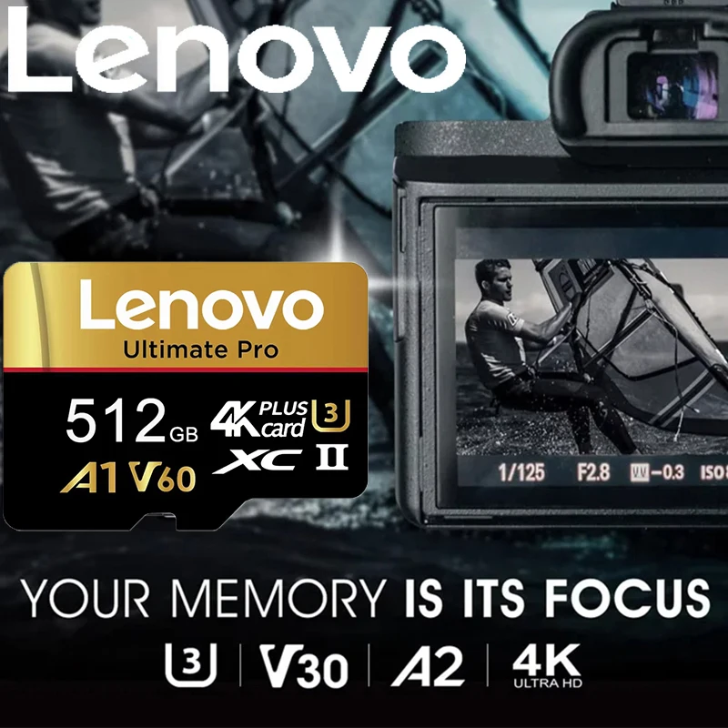 Lenovo High-Speed SD Cards 512GB TF Cards Micro TF SD Memory Card 256GB 64GB Extra Large for GoPro / PC / Drone / Dashcam