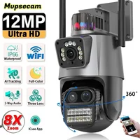Cámara de seguridad inalámbrica para exteriores, WiFi, 6K, 12MP, ICSee, inteligente, tres lentes, Zoom 8X, videovigilancia IP, CCTV, seguimiento automático, 360