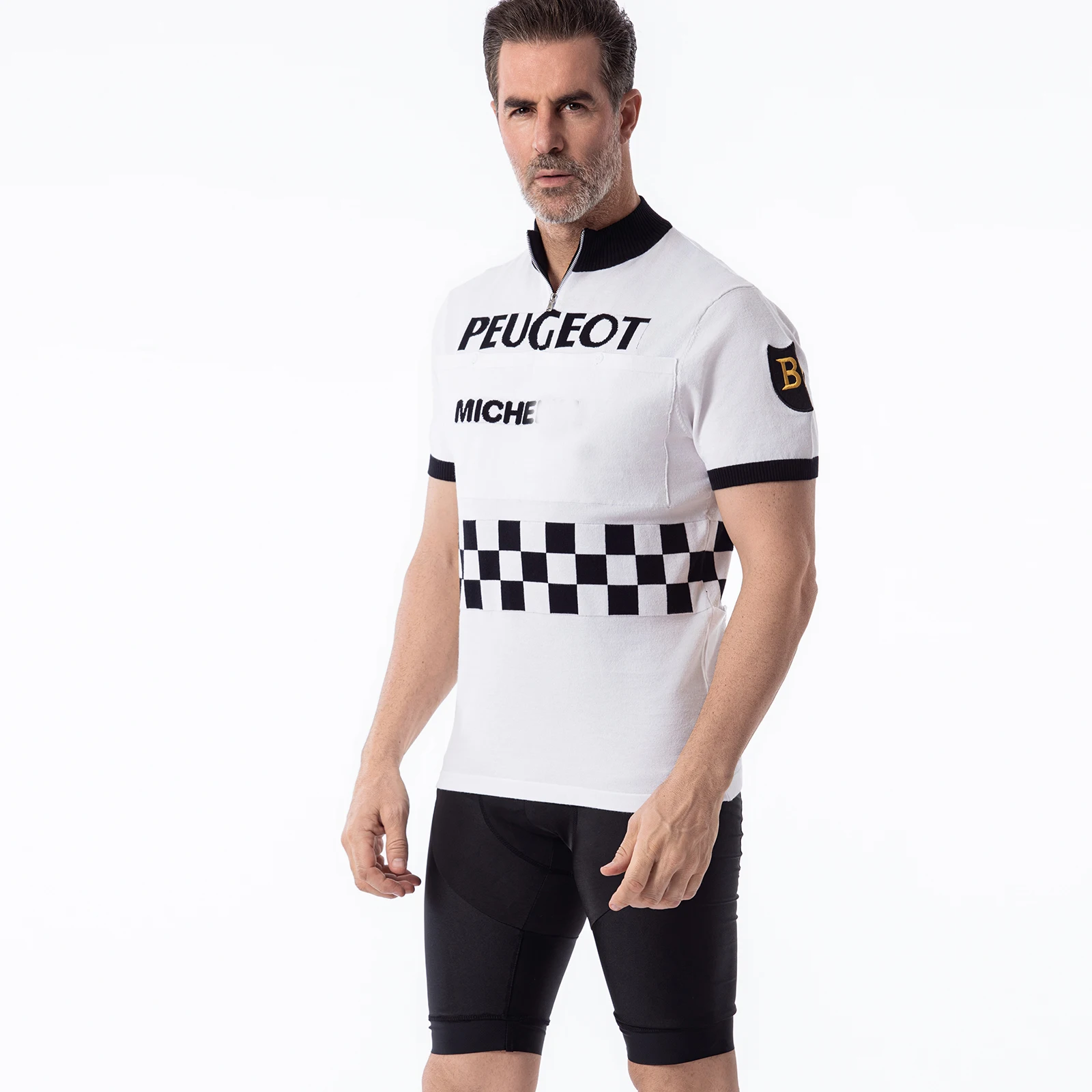 White Retro Wool Cycling Jersey Bike Wear Top