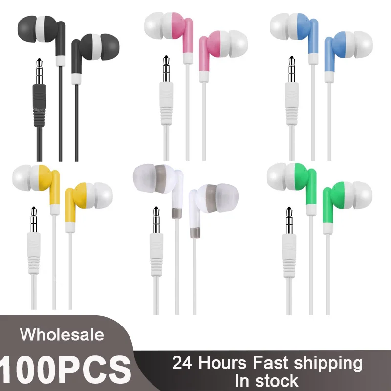 100Pcs Low Cost Earphones Disposable 3.5MM In Ear Wired Stereo Earphone for Museum School Library Bus Train Plane Company Gift