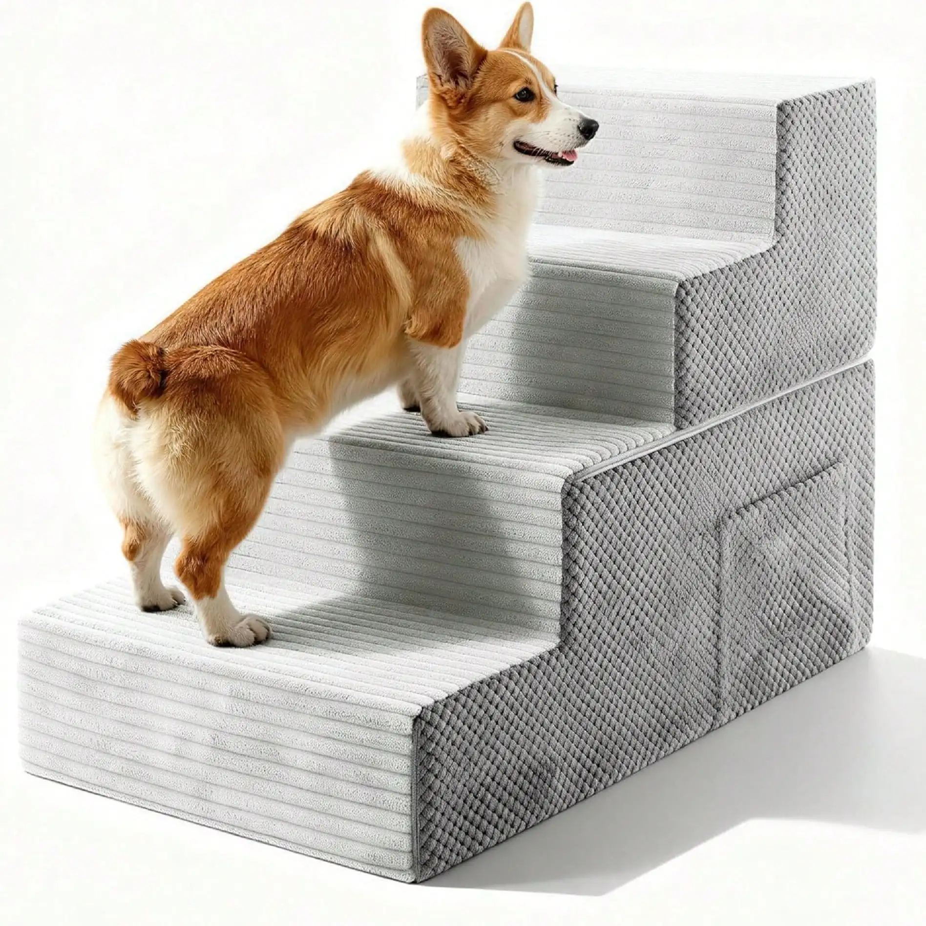

Лестница для собак для маленьких пород, 4-ступенчатая лестница-пандус для кровати высотой 17,3 дюйма, ступеньки для собак для кровати, дивана, лестница для домашних животных с противоскользящим основанием, Hi
