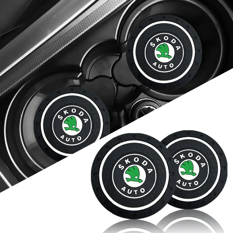 Interior Accessories Car Coaster Water Cup Slot Non-Slip Mat Pad Emblem For Skoda Octavia Fabia Kamiq Kapoq Kodiaq Rapid SCALA