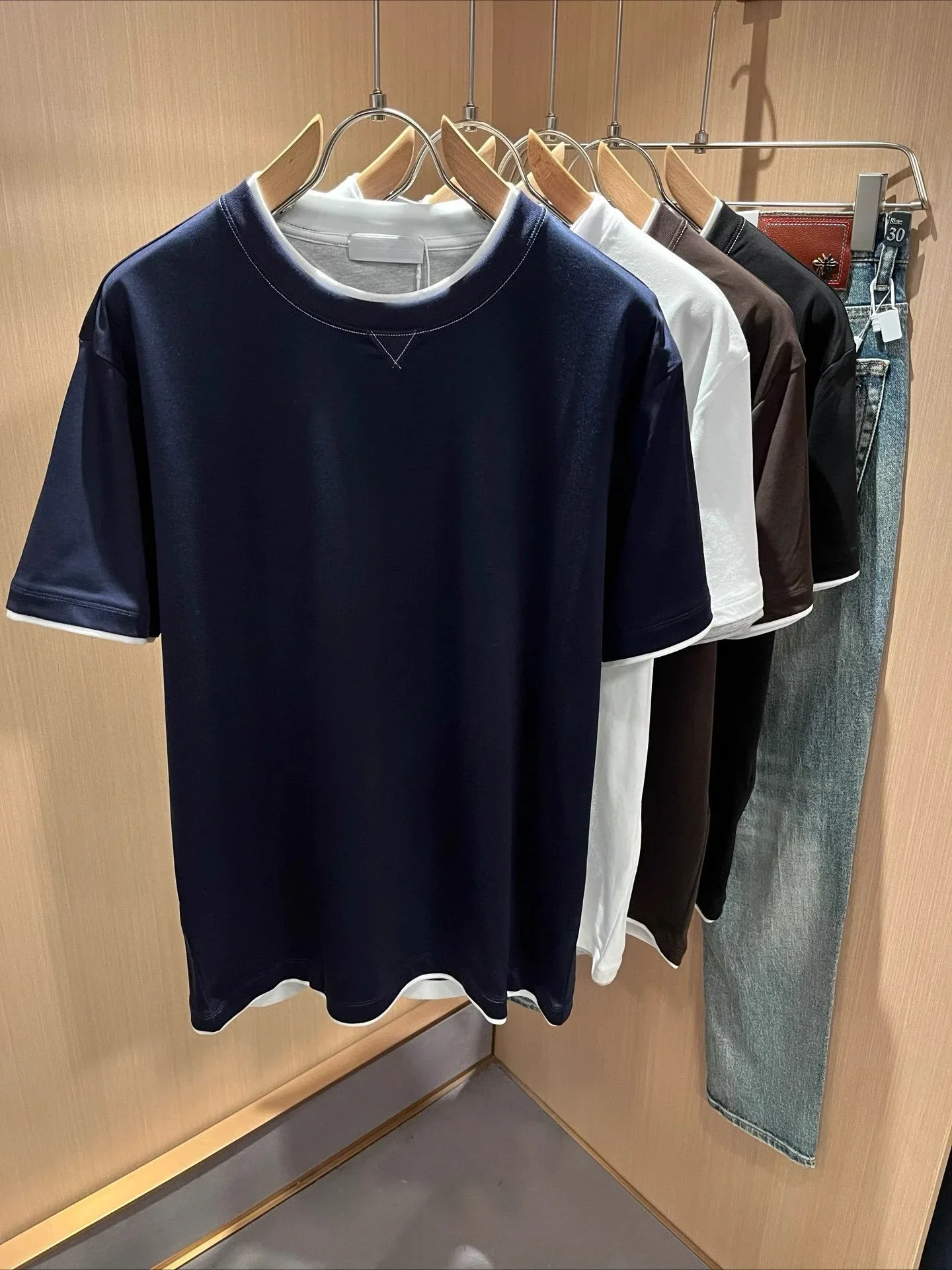 

BC Italy 25ss long-staple cotton breathable fake two-piece casual old money wind short-sleeved T-shirt