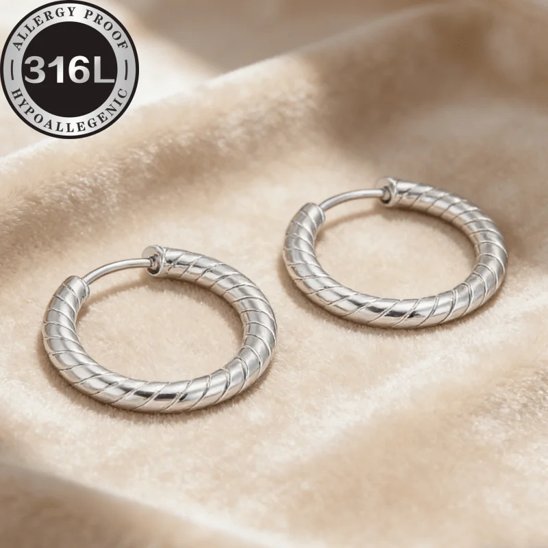 High-quality 316L stainless steel hypoallergenic Silvery earrings, open-edged swivel earrings silver, hoop earrings, anti-fading
