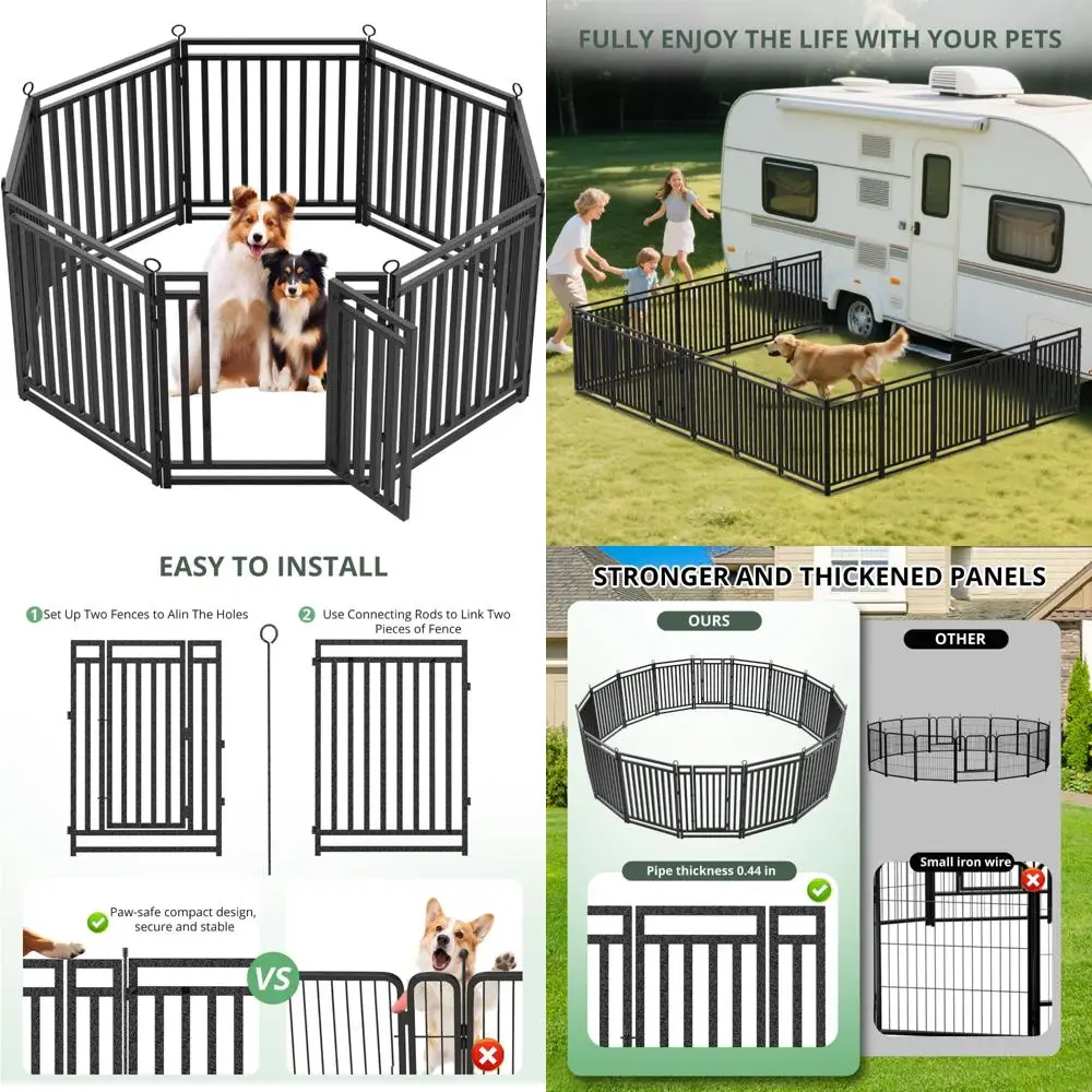 

Забор для собак на открытом воздухе и в помещении, 8-панельный манеж высотой 32 дюйма, подходит для больших, средних и маленьких собак, металлическая ручка для собак на дворе,