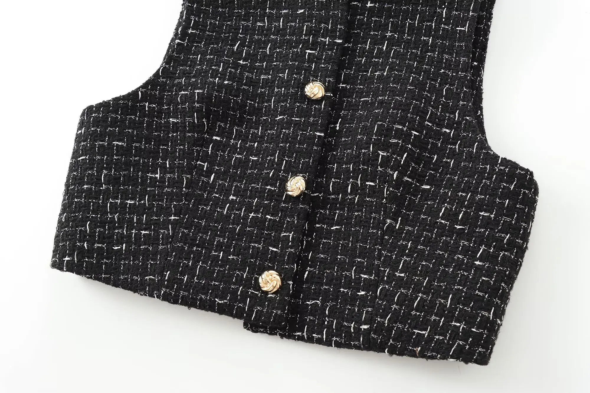 صدرية ذهبية قصيرة مزخرفة بالأزهار للنساء ، رقبة مستديرة ، بلوزة أنيقة بدون أكمام ، زخرفة بأزرار ، موضة كلاسيكية غير رسمية ، جديدة