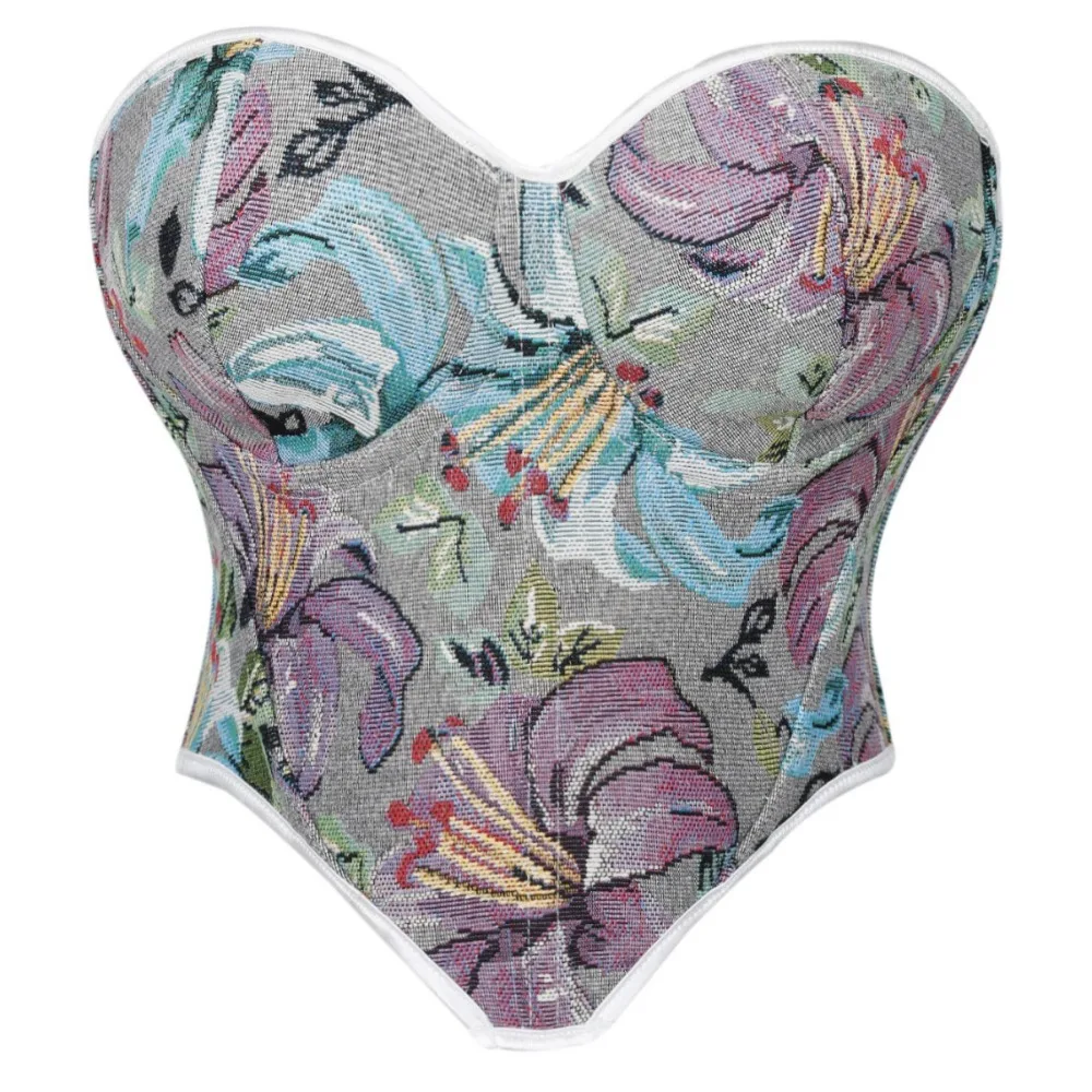 

Сексуальный женский корсет с завышенной талией, укороченный топ, винтажный бюстье без бретелек с цветочным принтом на шнуровке для похудения