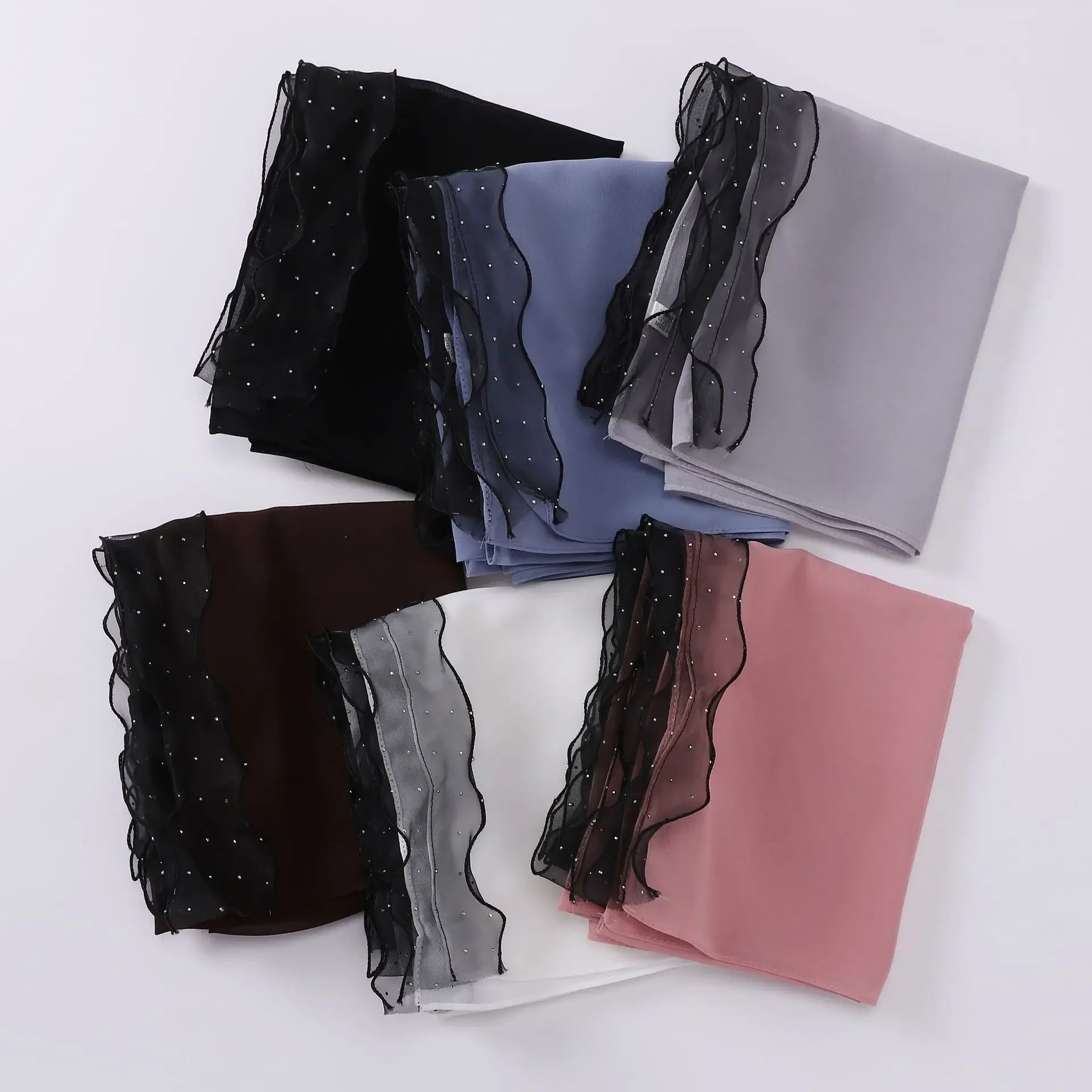 

New Pearl Chiffon Diamond Lace Scarf Malay Middle East Headscarf Hijab Muslim Women Shawl Wrap Turban Bandanas Bufanda Foulard