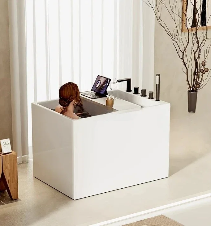 A  Independent bathtub acrylic Japanese adult household small apartment deep bubble integrated movable small square mini