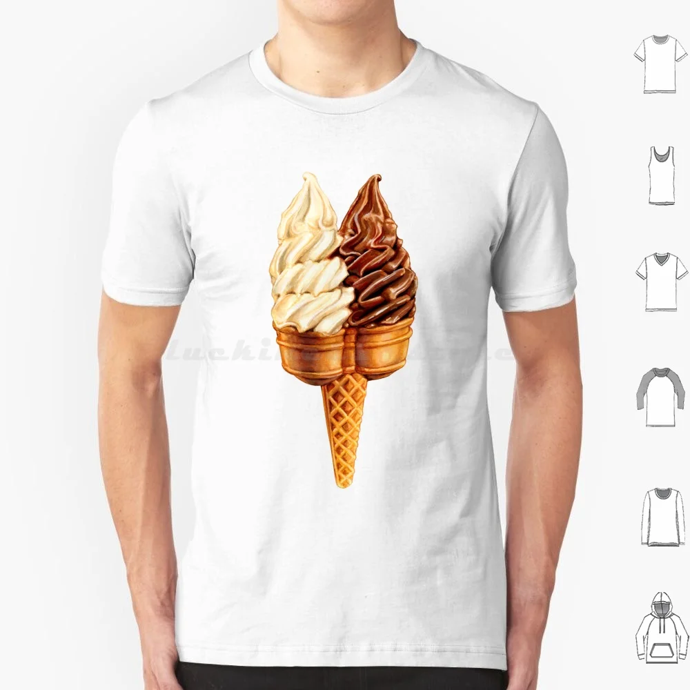 Twin Cone Pattern-Teal T Shirt Big Size 100% Cotton Ice Cream Food Summer Retro Kitsch Cute Kawaii