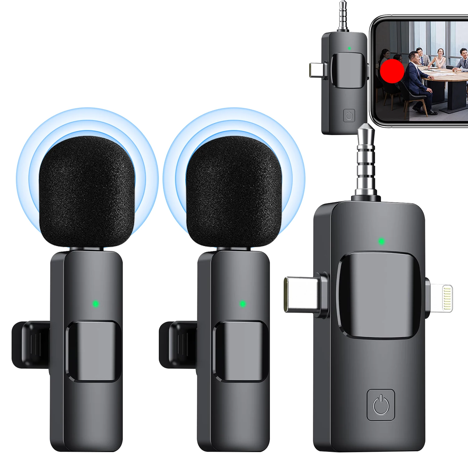 3 in 1 Wireless Lavalier Microphones for iPhone, iPad, Android, Camera, USB-C Microphone, Mini Microphone with Noise Reduction f