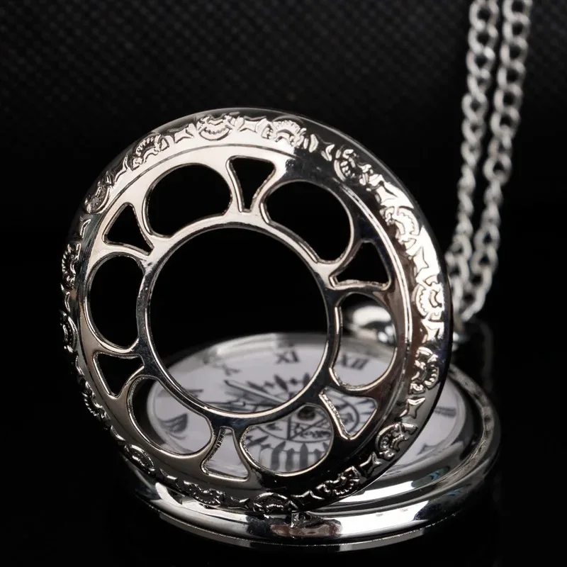 Hollow Luxury Silver Round Dial Quartz Pocket Watches Pendant Necklace Chain Gift Steampunk Hollow for Men Women