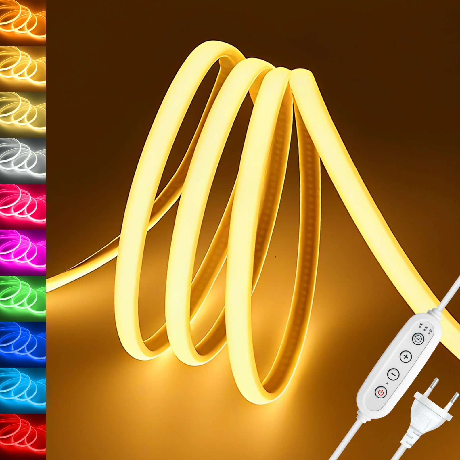 

220V Dimmable COB LED Neon Light Strip Dimmer EU Plug High Density Flex Rope Lamp Waterproof 288LED Room Decor 3000K 4000K 6000K