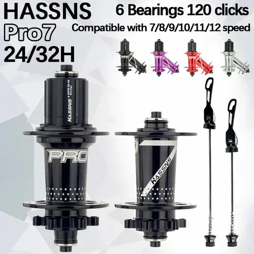 Imagen 1 del producto HASSNS PRO7 24 32 agujeros MTB bujes rodamiento de liberación rápida 6 trinquetes buje 120S cubo ruidoso trasero 7 8 9 10 11 12 accesorios de ciclismo de velocidad