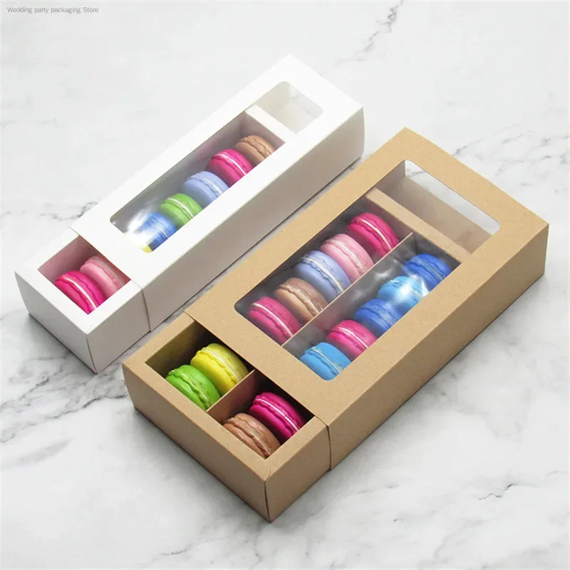 25Pcs Macaroon Cookies Cake Box Transparent Window Wedding Favor Birthday Party Dessert Packaging Christmas Gift for Family Kids