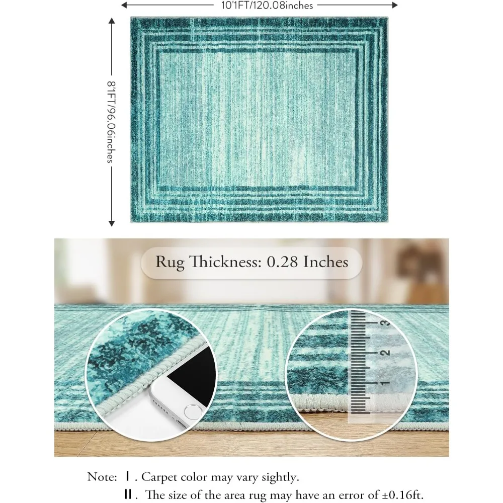 Стильный бирюзовый коврик 8x10 для гостиных, моющийся и устойчивый к пятнам, мягкий минималистичный напольный коврик для спальни
