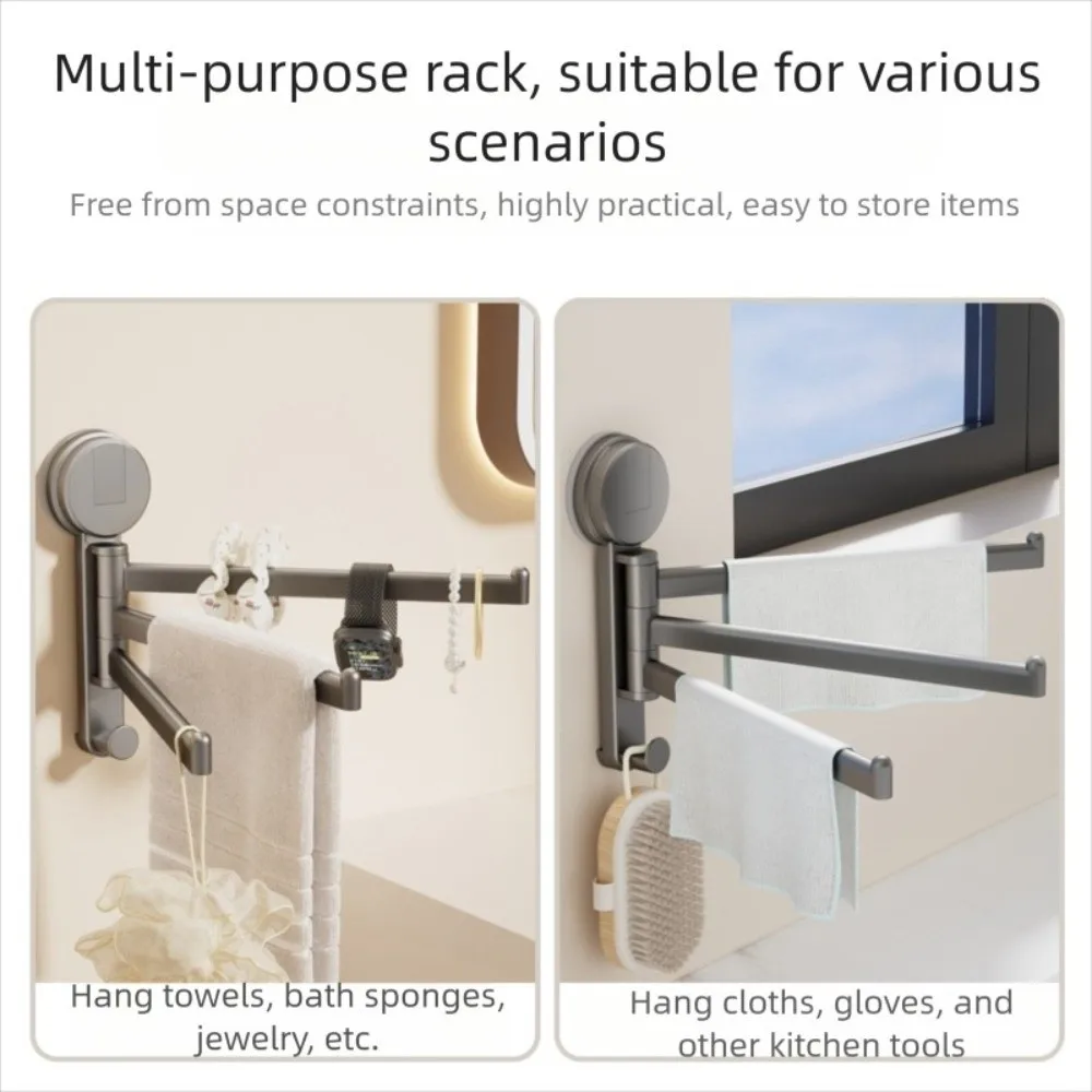 

No Need To Drill Suction Cup Rotating Towel Rack Towel Holder Towel Hanger Multi-bar Folding Rack Wall Mounted Rotatable