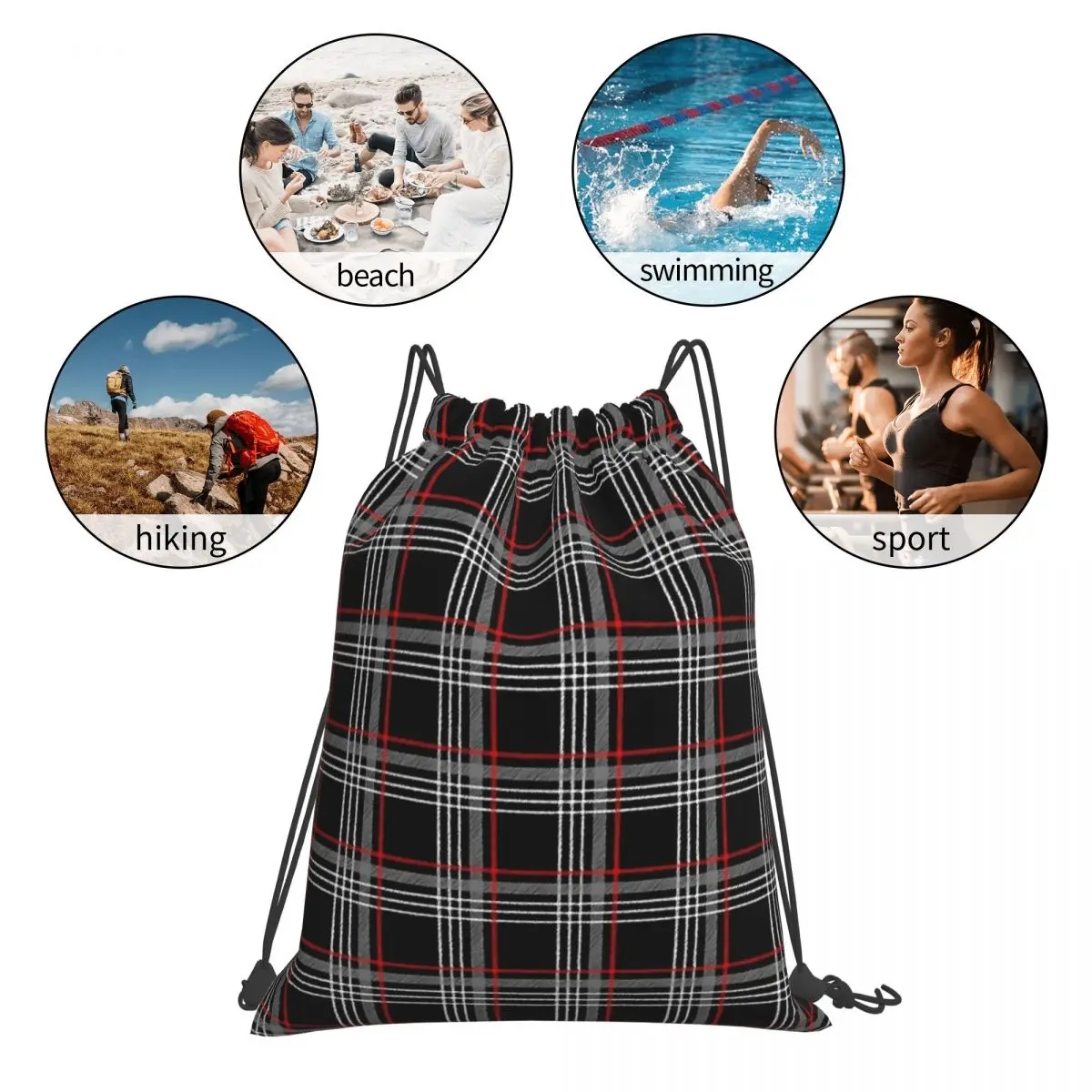 GTI Tartan Backpacks Casual Portable Drawstring Bags Drawstring Bundle Pocket Shoes Bag Book Bags For Man Woman Students