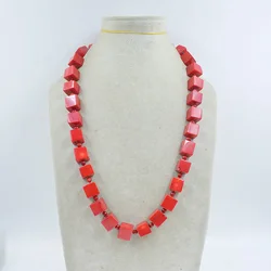 14MM huge, square, natural red coral necklace, classic ladies, bridal necklace (last) 24