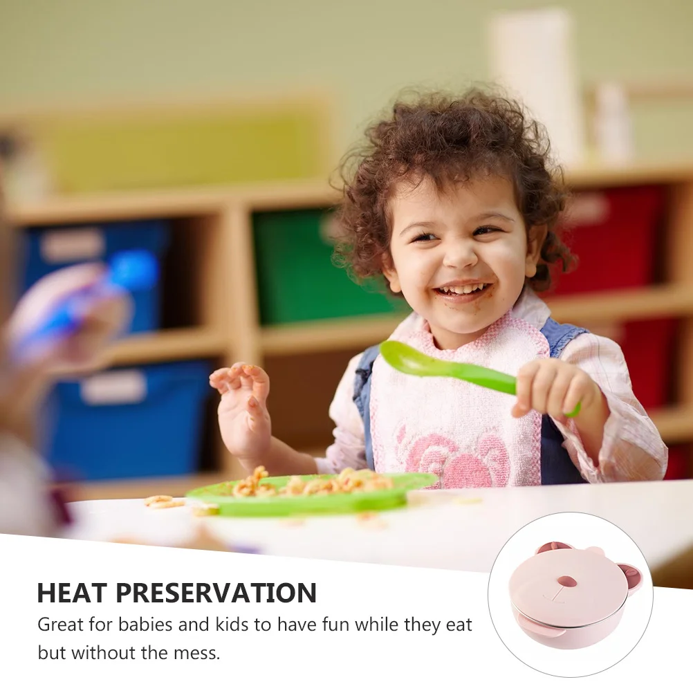 

Insulation Baby Bowl with Lid Stainless Steel and PP Safe Odorless Feeding Container for Rice Dessert Cuisine Suction Base