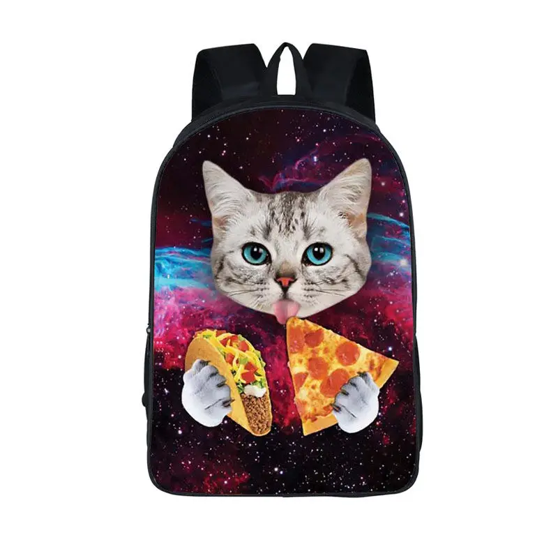 Sac à dos Galaxy Cat pour adolescentes, sac à dos animal mignon, kawaii, chat mangeant des Keepos, imprimé pizza, cartable pour adolescentes, voyage, sports de plein air