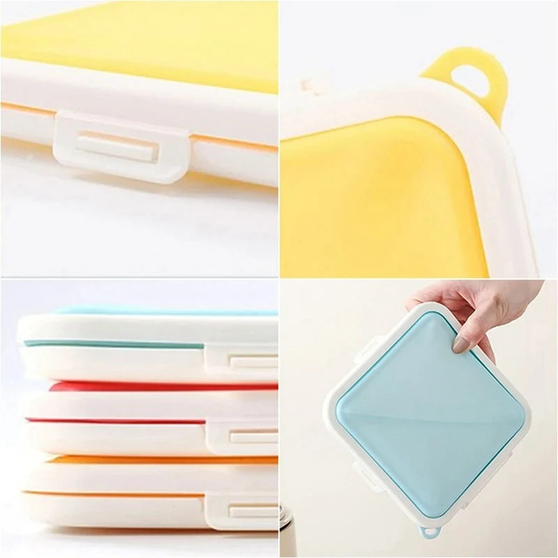 Caja de almacenamiento de sándwich para microondas de silicona portátil, loncheras, contenedores de aperitivos para la escuela, contenedor de tostadas reutilizable, color amarillo