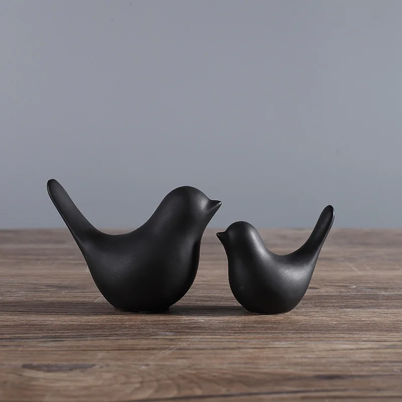 Bird Figurine 4 Sizes Nordic Ceramic Black White Animal Statue Jewelry Home Decoration Living Room Table Sculptural Ornament