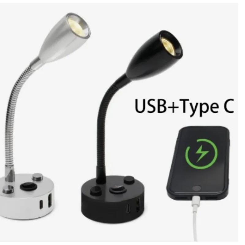 12V RV-leeslamp met 3 kleuren warm neutraal daglicht, traploos dimmen, USB oplaadbaar voor campers, campers, aanhangwagens, boten - afbeelding 2