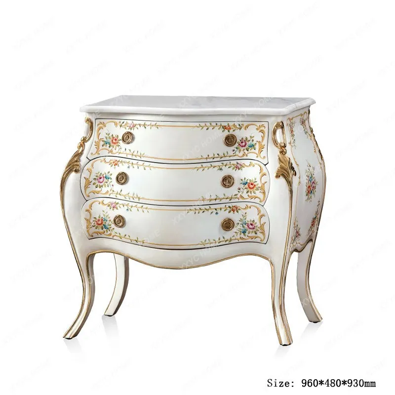 High-grade light luxury solid wood dining side cabinet, locker, hand-painted gold-painted floral mystery cabinet, foyer decorati