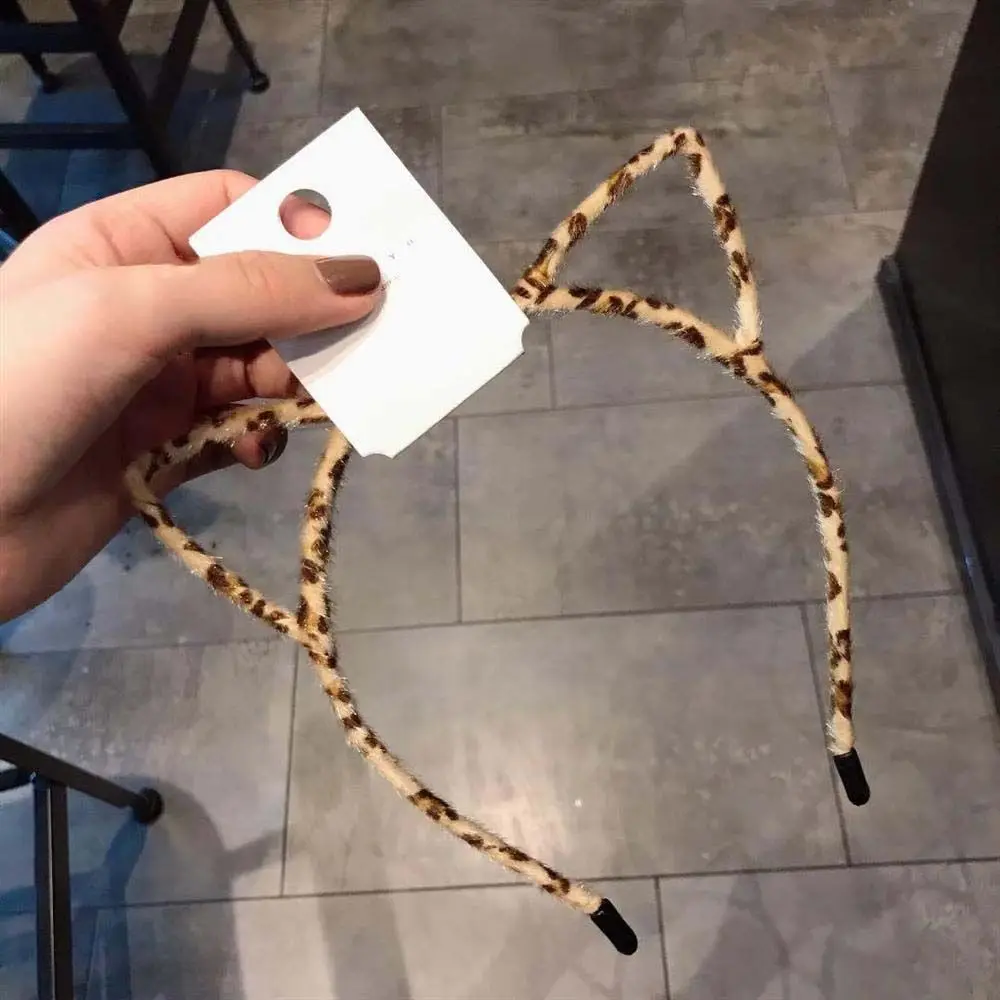 

Print Hair Accessories Leopard Pattern Headwear Cat Ears Plush Hair Bands Cat Ears Headband Korean Style Leopard Hair Hoop