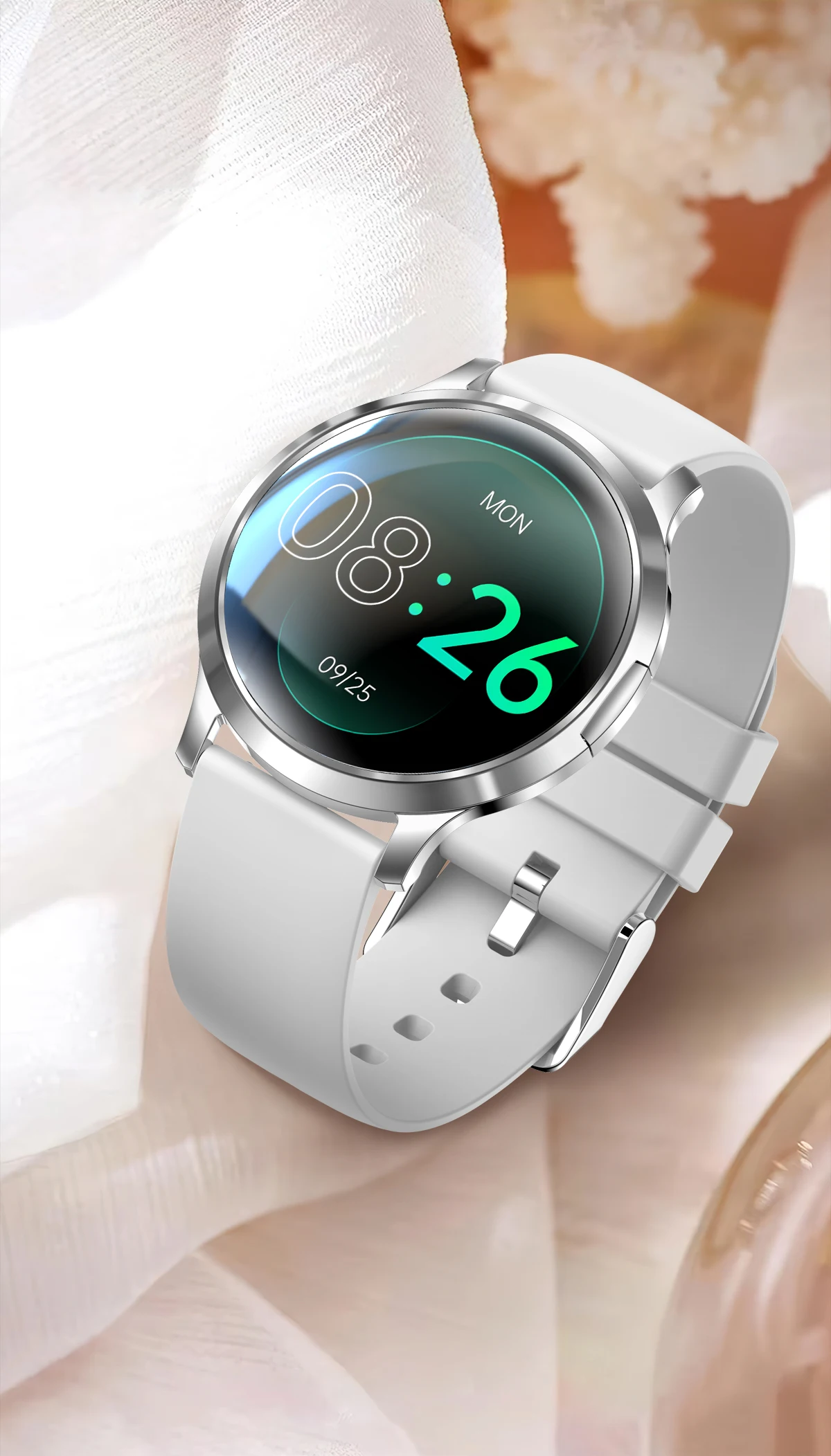 Neue Damen-Smartwatch, 1,32 Zoll, AMOLED, voller Touchscreen, Bluetooth-Anruf, Blutdruck, IP68, wasserdicht, NFC, 7,3 mm, ultradünnes Armband – Detail 23