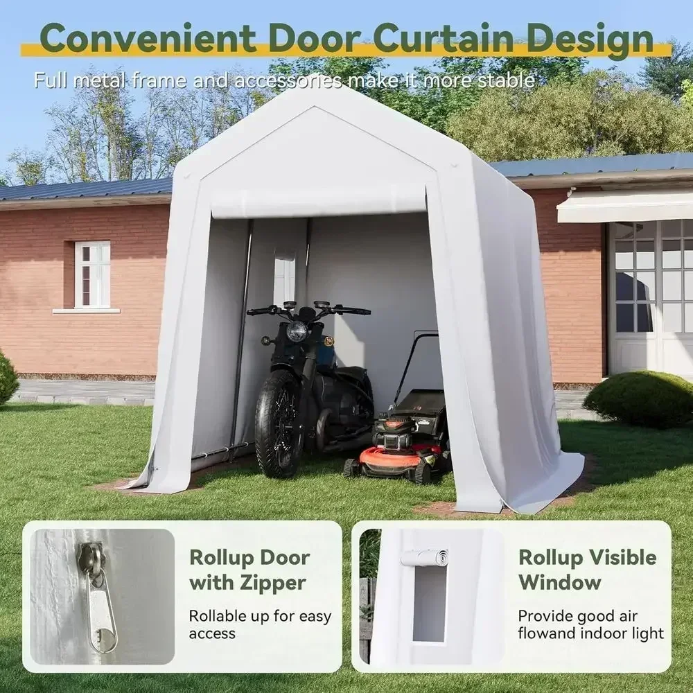 Outdoor Storage Shed Tent with Roll-up Door & Window - Weatherproof Carport for Vehicles, Equipment, and More (White)