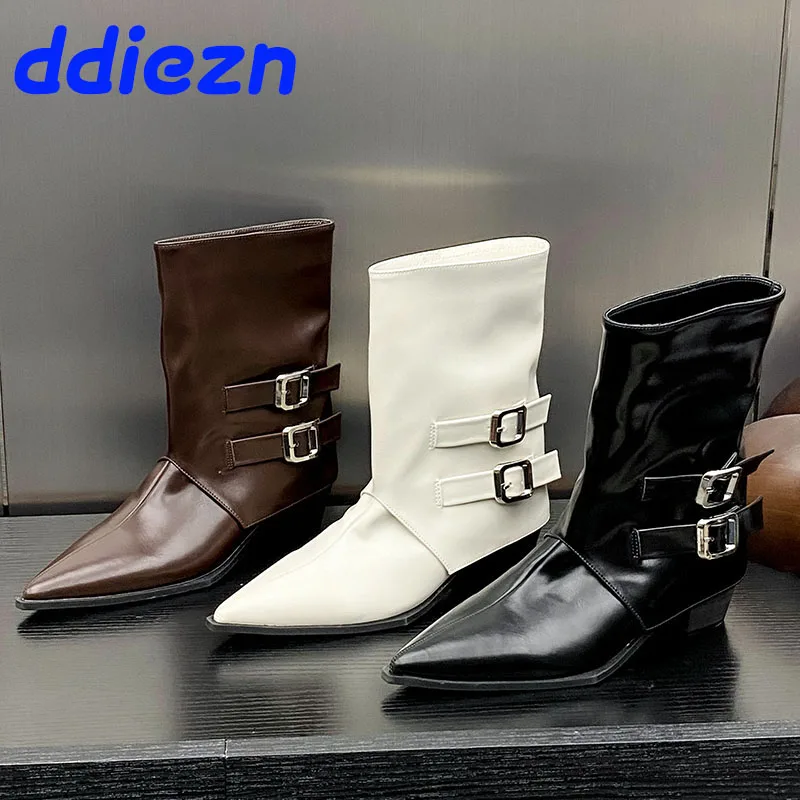 

New Ladies Modern Short Boots With Zippers Shoes Female Designer Buckle Footwear Fashion Pointed Toe Women Ankle Boots Shoes