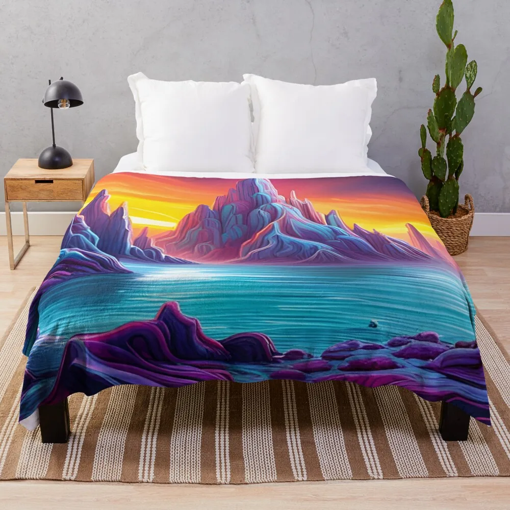 Extraterrestrial Mountainscape Throw Blanket Thermal Polar Blankets