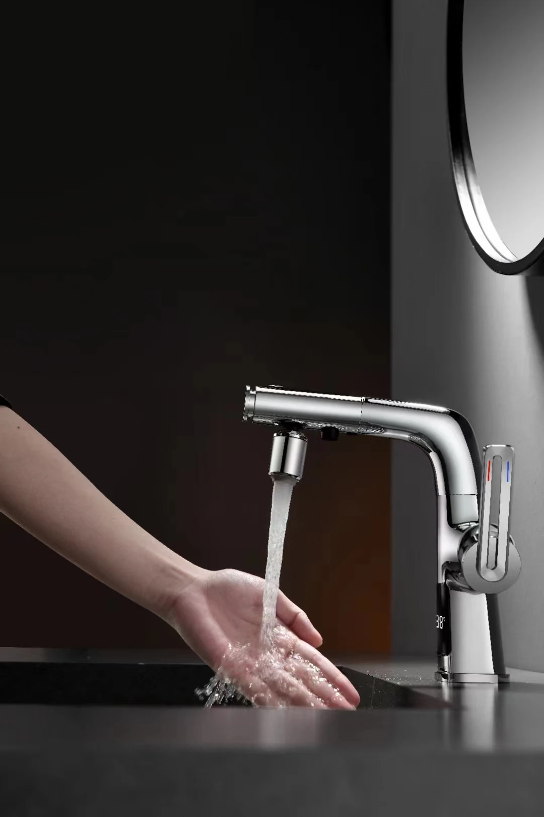 

Modern newest style Brass Bathroom Basin mixer Faucet with Pull out sprayer one hole one handle Multifunctional nozzle Luxury