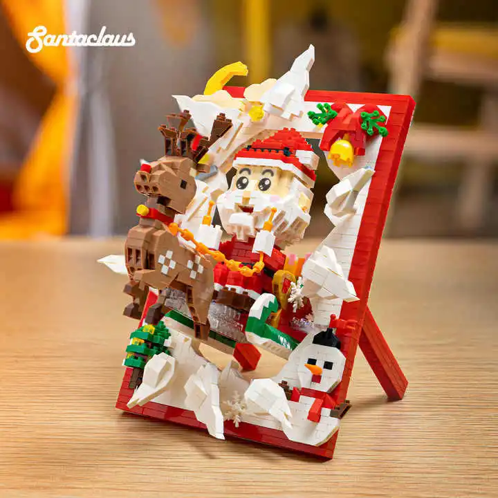 1704PCS Christmas Building Blocks Kit MOC 3D Santa Claus Photo Frame Model Bricks Sets Creative Decorations Gifts Toys