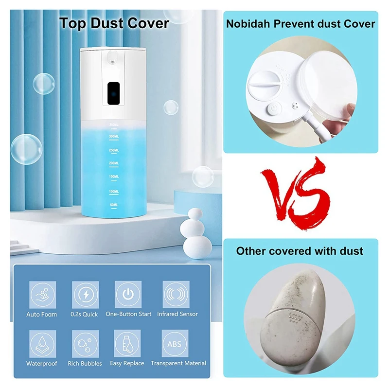 Dispenser di sapone, Dispenser di sapone schiumogeno senza contatto con sensore a infrarossi, Dispenser di sapone in schiuma impermeabile per il bagno