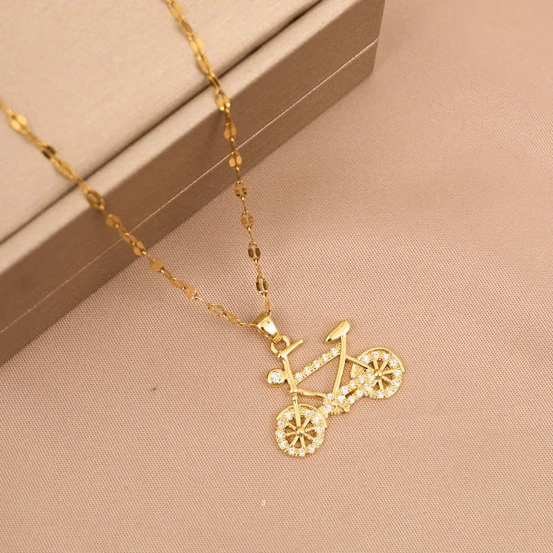 Fashionable and Exquisite Stainless Steel Micro Jewelry Romantic Bicycle Necklace Classic Personalized Clavicle Chain