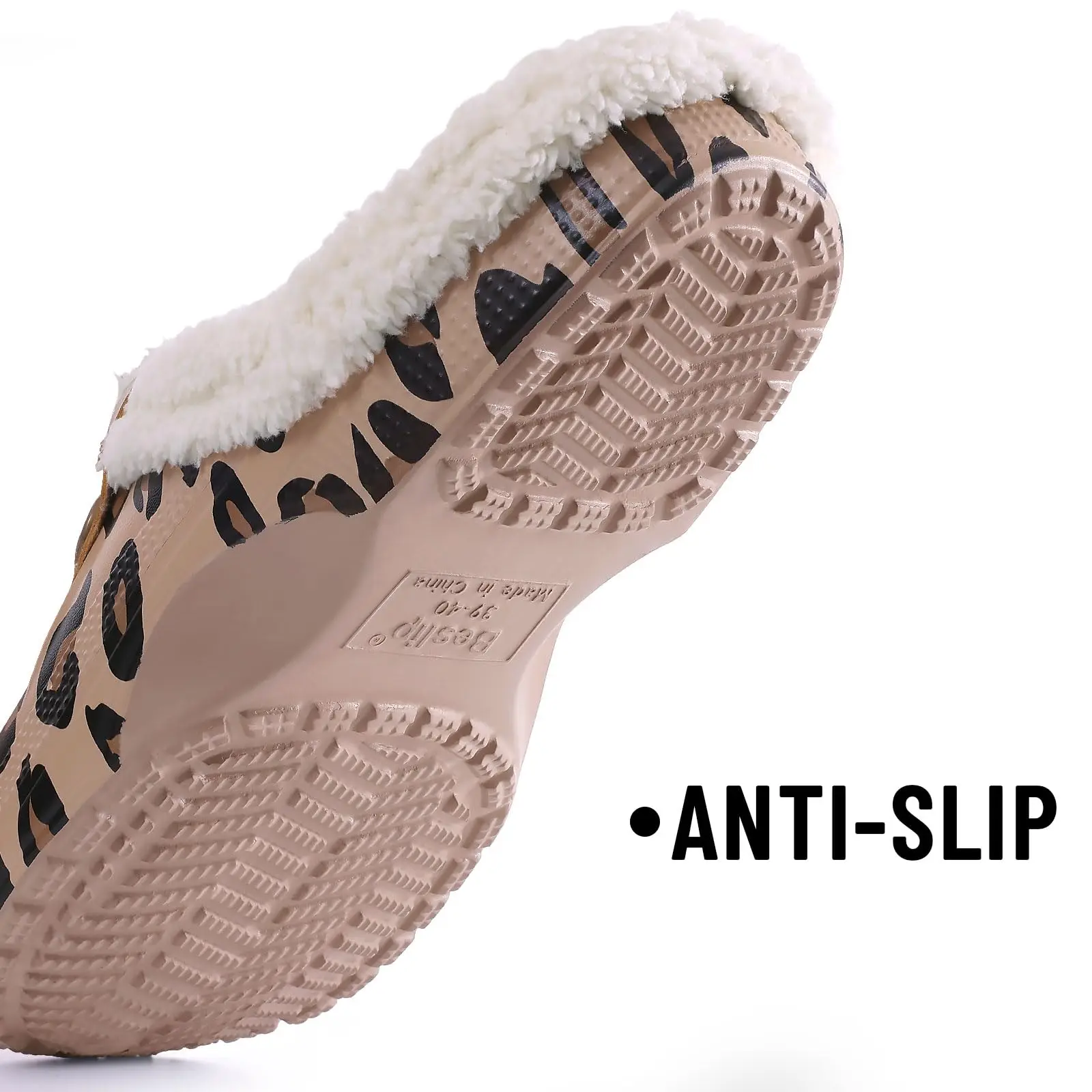 Bebealy Casual Women Garden Shoes Warm Fluffy Men Slippers Winter Waterproof Outdoor Antiskid Slippers Classic Leopard Slippers