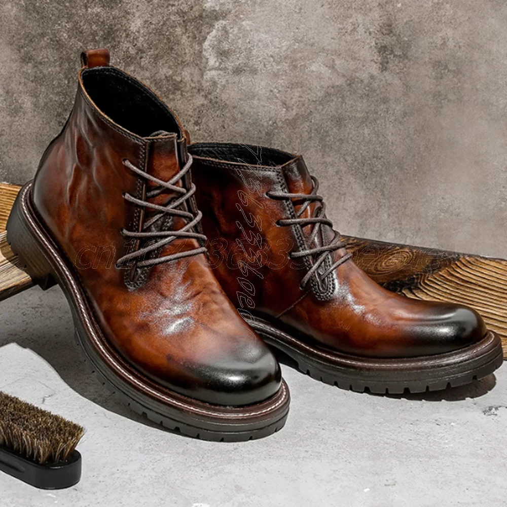 

Graduated Brown Men's Casual Shoes Matte Leather Ankle Boot Flat Bottom Fashion Business Men's Footwear 2025 Zapatos Para Mujere