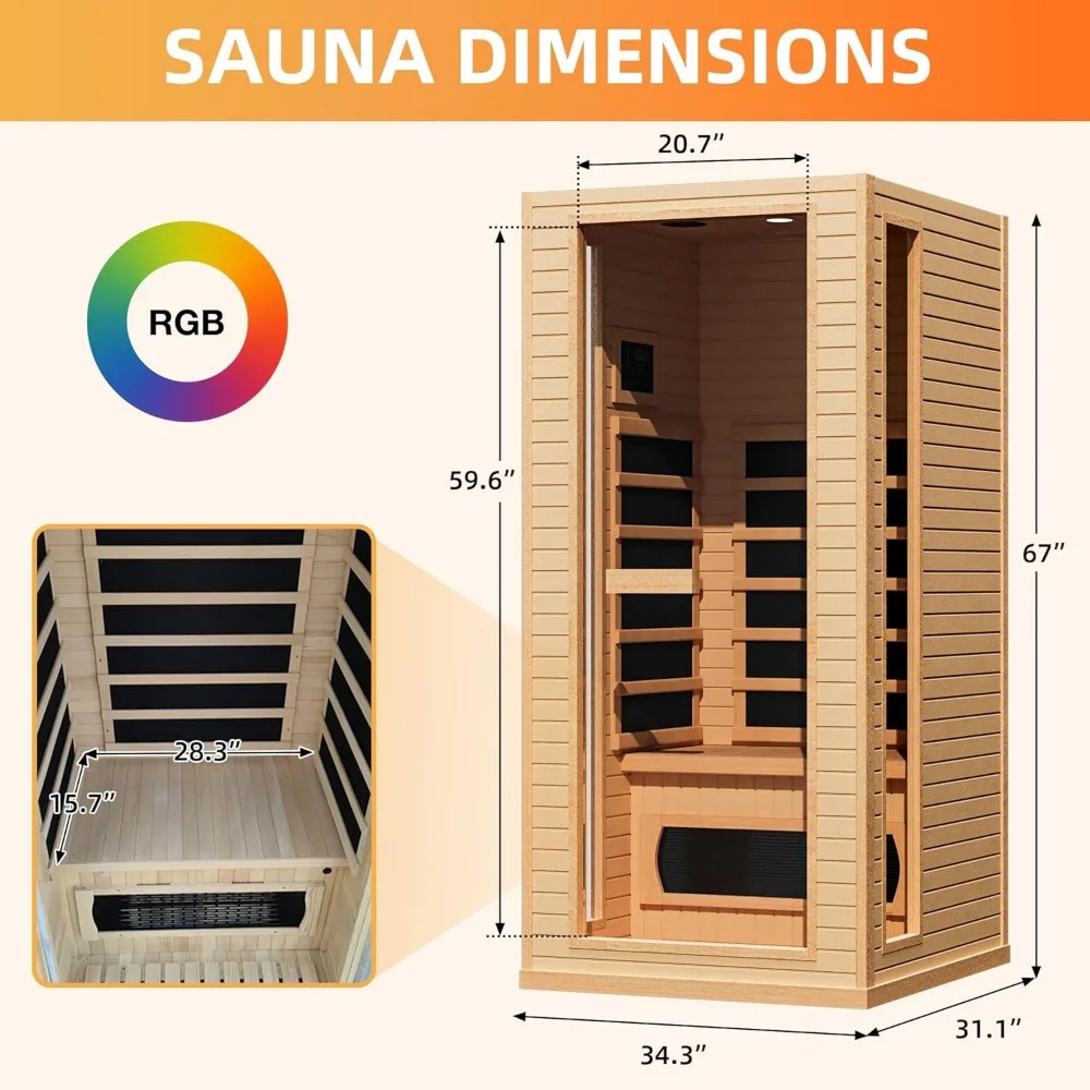 1- bis 2-Personen-Vollspektrum-Infrarotsauna für zu Hause, Trockensauna für den Innenbereich mit schneller Erwärmung, 4 Kohlenstoffplatten und 1 Kohlenstoffrohr