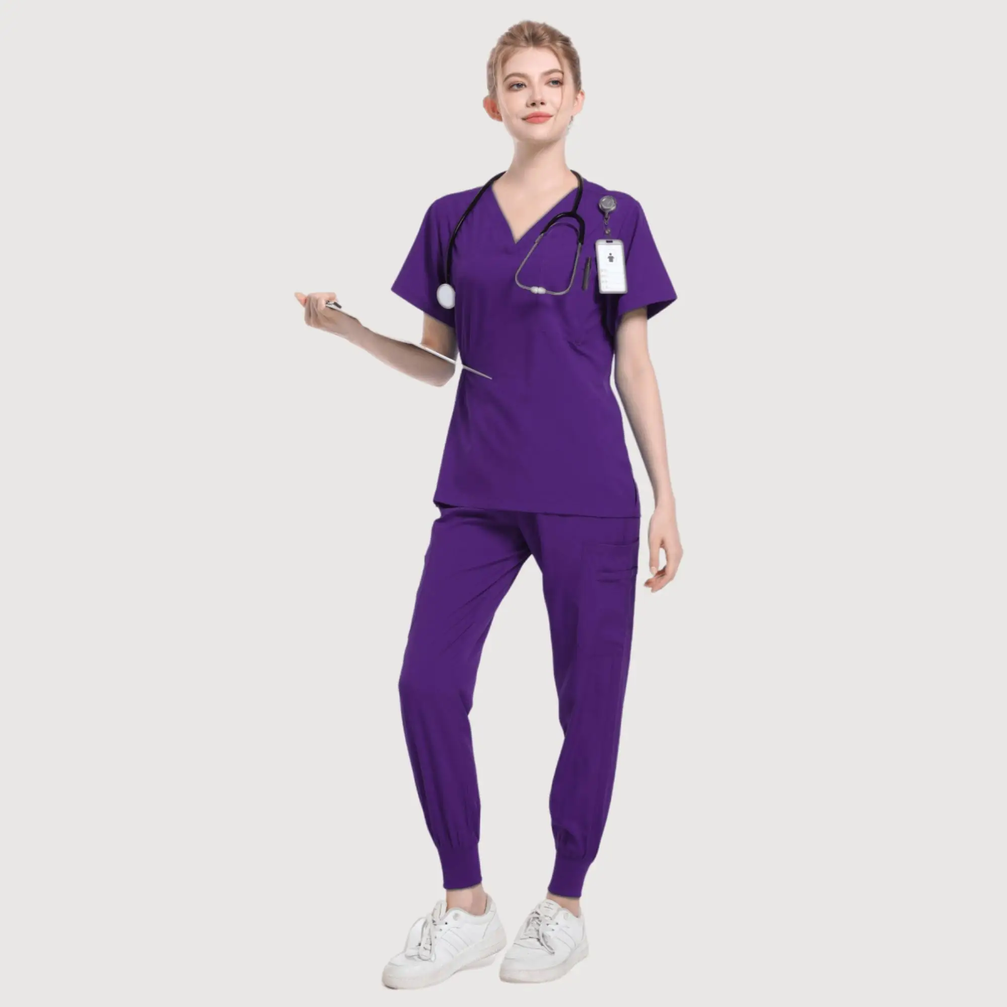 Multicolour Short Sleeve V-Neck Top Pocket Pants Nurse Scrubs Set Medical Clinical Clothes Jogger Suits Doctor Nursing Uniforms