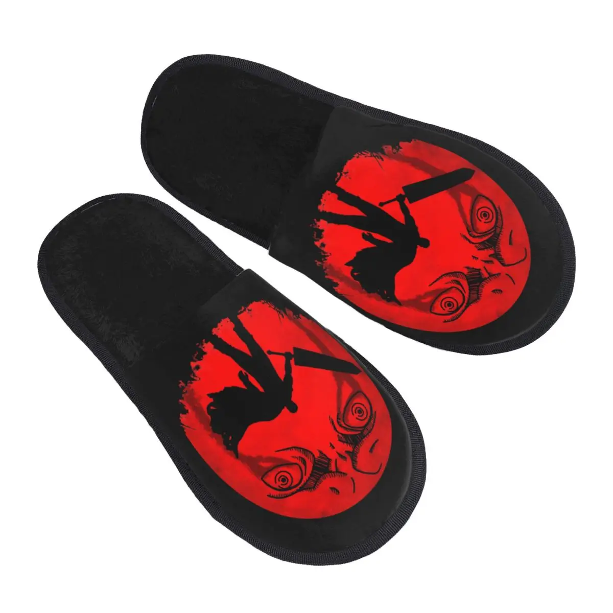 Espadachim preto sob uma lua vermelha berserk casa chinelos de algodão quarto aconchegante casa pele slides chinelos anti-skid