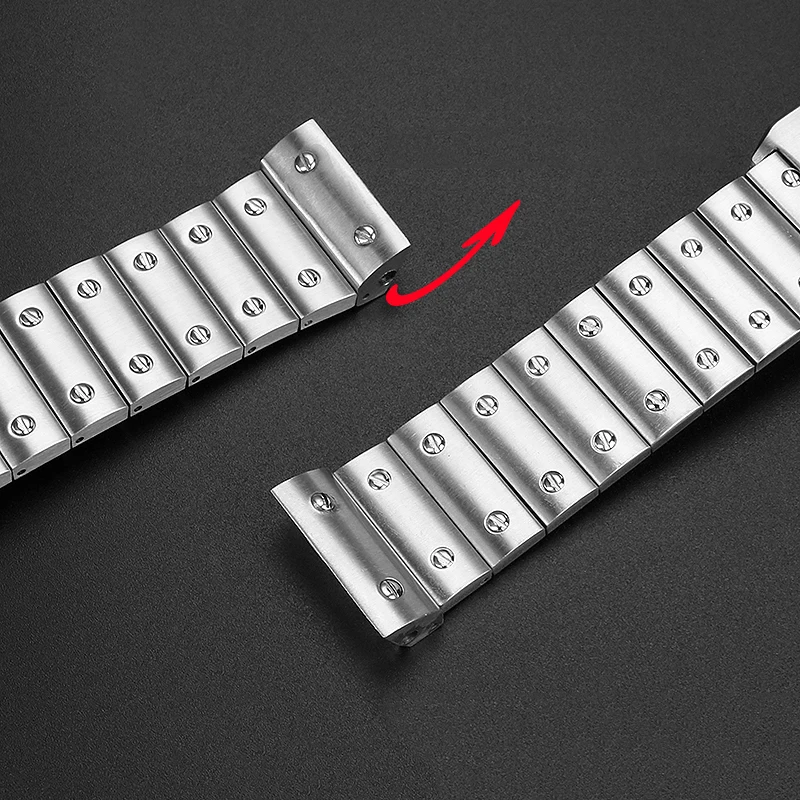 سوار ساعة من الفولاذ المقاوم للصدأ الصلب لسلسلة كارتييه سانتوس 100 سوار معصم للرجال 23 ملم بإبزيم على شكل فراشة إكسسوارات الساعة