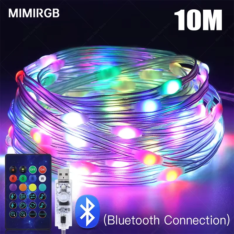 10M Led String RGB Light Smart Outdoor Festoon Party Leather Line IP65 Bluetooth Music Lamp String Fairy Lights Holiday Lighting