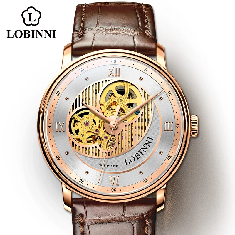 LOBINNI Watch Japan Miyota Mechanical Watches Men Automatic Hollow out Clock 5ATM Sapphire Mirror Men`s Wristwatch